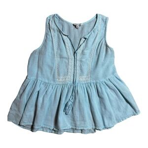 Lucky Brand Light Blue Embroidered Peplum Tank Top Sleeveless Size Small‎